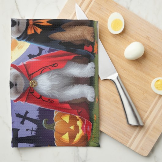 Biewer Terrier Honden Pompoen Halloween Grappig Theedoek (Quarter Fold)