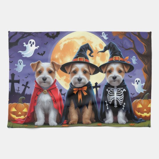 Biewer Terrier Honden Pompoen Halloween Grappig Theedoek (Horizontaal)