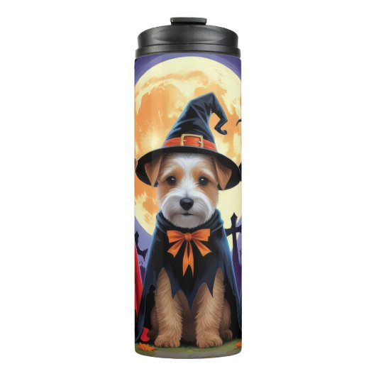 Biewer Terrier Honden Pompoen Halloween Grappig Thermosbeker (Voorkant)