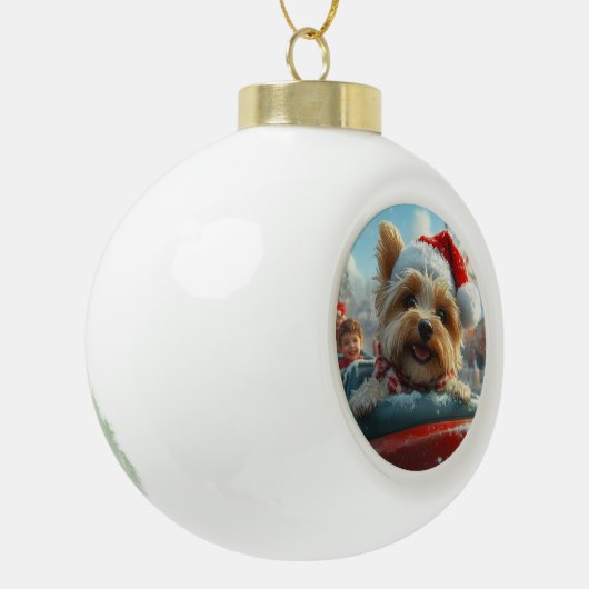 Biewer Terrier Hondenroller Onderzetter Kerst Keramische Bal Ornament (Links)
