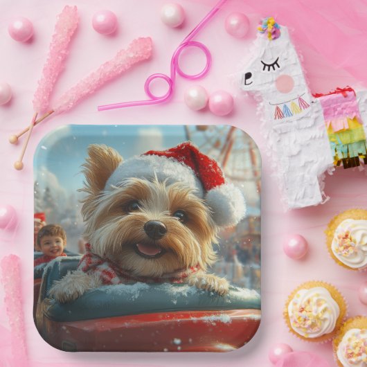 Biewer Terrier Hondenroller Onderzetter Kerst Papieren Bordje (Feest)