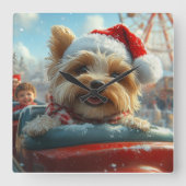 Biewer Terrier Hondenroller Onderzetter Kerst Vierkante Klok (Voorkant)