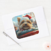 Biewer Terrier Hondenroller Onderzetter Kerst Vierkante Sticker (Envelop)