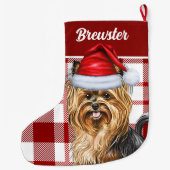 Biewer Terrier Hondenvakantie Red Plaid Dog's Name Grote Kerstsok (Achterkant)