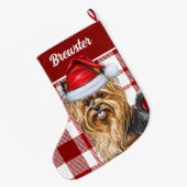 Biewer Terrier Hondenvakantie Red Plaid Dog's Name Grote Kerstsok (Achterkant (Hangend))