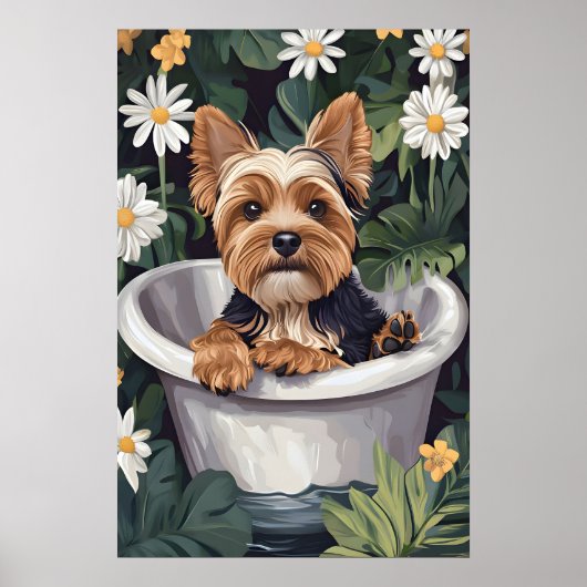 Biewer Terrier In Bathtub Poster, Funny Dog Poster (Voorkant)