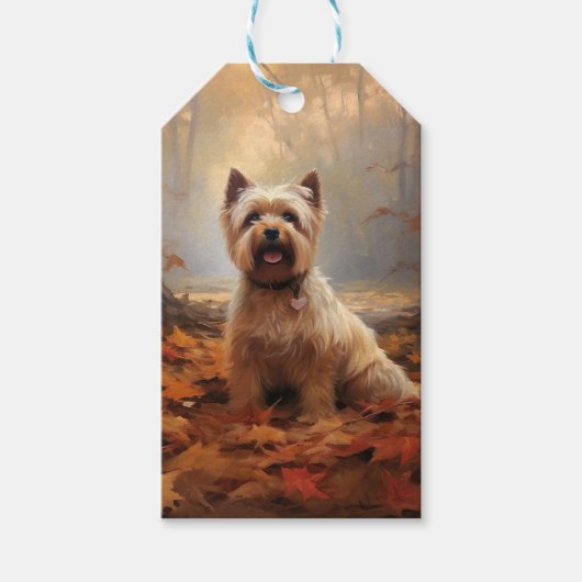 Biewer Terrier in Herfst laat Herfst inspireren Cadeaulabel (Voorkant)