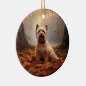 Biewer Terrier in Herfst laat Herfst inspireren Keramisch Ornament (Rechts)