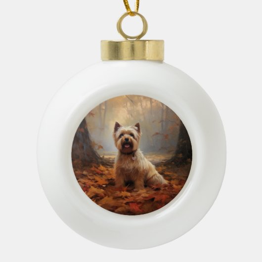 Biewer Terrier in Herfst laat Herfst inspireren Keramische Bal Ornament (Voorkant)
