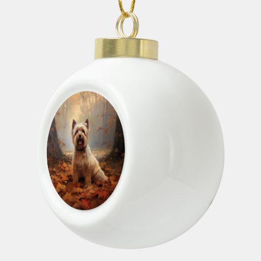 Biewer Terrier in Herfst laat Herfst inspireren Keramische Bal Ornament (Rechts)