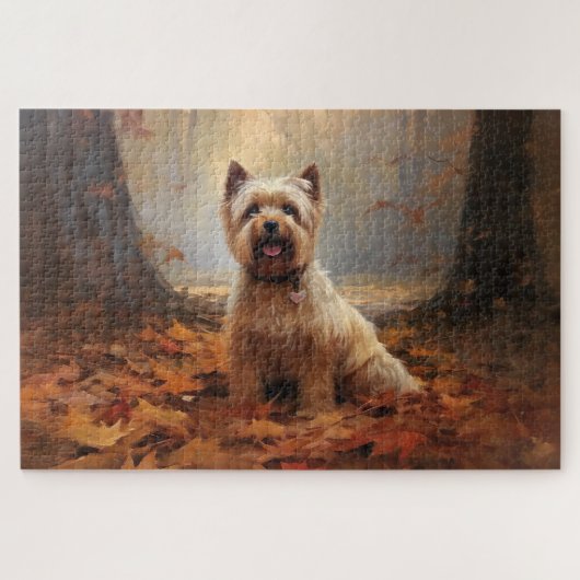 Biewer Terrier in Herfst laat Herfst inspireren Legpuzzel (Horizontaal)