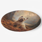 Biewer Terrier in Herfst laat Herfst inspireren Papieren Bordje (Gekanteld)