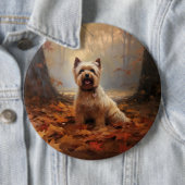 Biewer Terrier in Herfst laat Herfst inspireren Ronde Button 6,0 Cm (In situ)