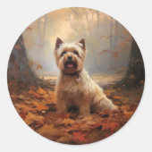 Biewer Terrier in Herfst laat Herfst inspireren Ronde Sticker (Voorkant)