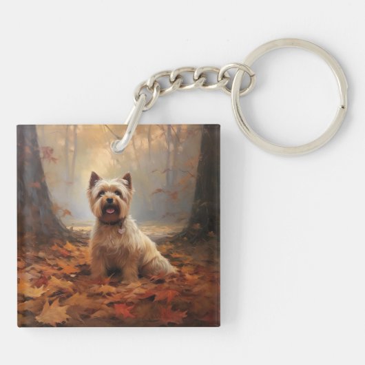 Biewer Terrier in Herfst laat Herfst inspireren Sleutelhanger (Achterkant)
