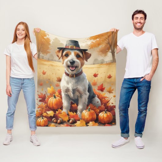 Biewer Terrier in herfstbladeren Thanksgiving Kuns Fleece Deken (In situ)