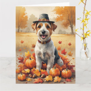 Biewer Terrier in herfstbladeren Thanksgiving Kuns Kaart