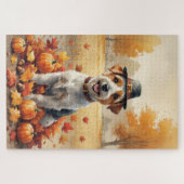 Biewer Terrier in herfstbladeren Thanksgiving Kuns Legpuzzel (Horizontaal)