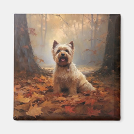 Biewer Terrier in herfstbladeren val inspireert Magneet (Voorkant)