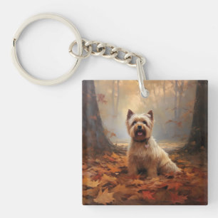 Biewer Terrier in herfstbladeren val inspireert Sleutelhanger