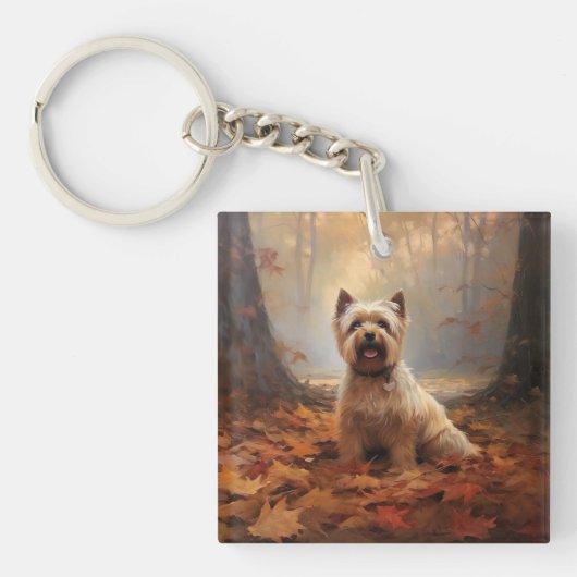 Biewer Terrier in herfstbladeren val inspireert Sleutelhanger (Voorkant)