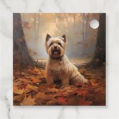 Biewer Terrier in herfstbladeren val inspireren Bedankjes Labels (Achterkant)
