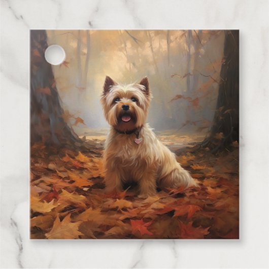 Biewer Terrier in herfstbladeren val inspireren Bedankjes Labels (Voorkant)
