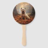 Biewer Terrier in herfstbladeren val inspireren Handwaaier (Achterkant)