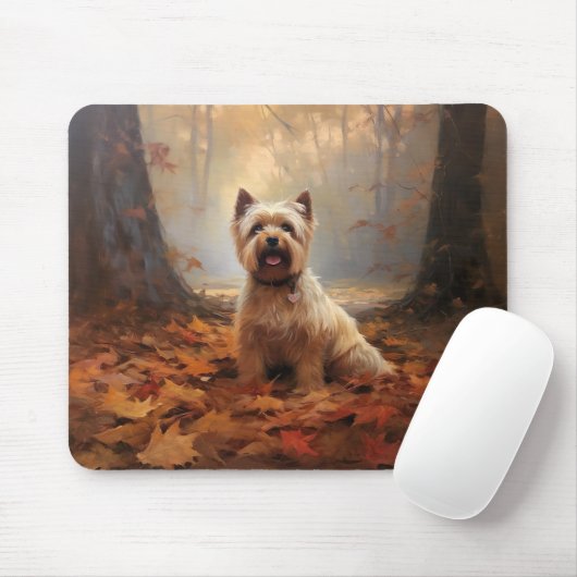 Biewer Terrier in herfstbladeren val inspireren Muismat (Met muis)