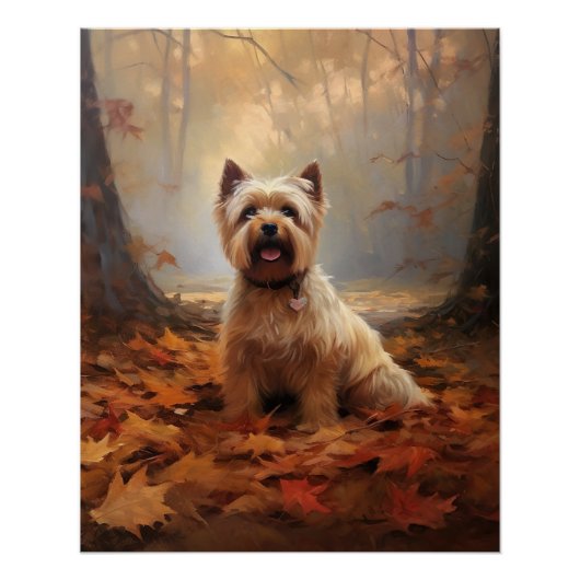 Biewer Terrier in herfstbladeren val inspireren Perfect Poster (Voorkant)