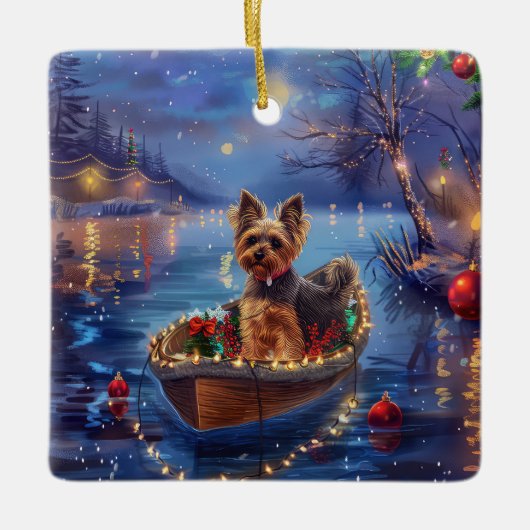 Biewer Terrier Kerst Feestelijke Reis Keramisch Ornament (Voorkant)
