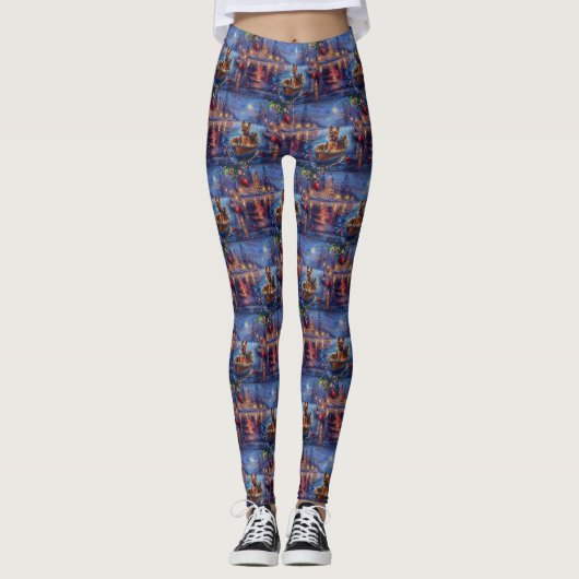 Biewer Terrier Kerst Feestelijke Reis Leggings (Voorkant)