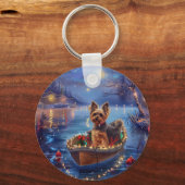 Biewer Terrier Kerst Feestelijke Reis Sleutelhanger (Achterkant)