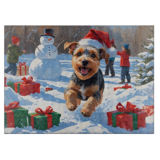 Biewer Terrier Kerst Feestelijke Sneeuw Scene Snijplank (Voorkant)