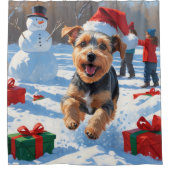 Biewer Terrier Kerst Feestelijke Sneeuwscène Douchegordijn (Voorkant)