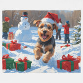 Biewer Terrier Kerst Feestelijke Sneeuwscène Fleece Deken (Voorkant (Horizontaal))