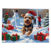 Biewer Terrier Kerst Feestelijke Sneeuwscène Groot Cadeauzakje (Achterkant)
