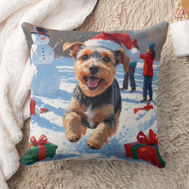 Biewer Terrier Kerst Feestelijke Sneeuwscène Kussen (Deken)