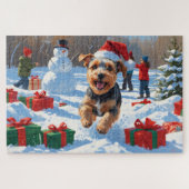 Biewer Terrier Kerst Feestelijke Sneeuwscène Legpuzzel (Horizontaal)