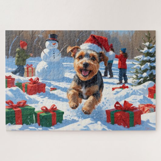 Biewer Terrier Kerst Feestelijke Sneeuwscène Legpuzzel (Horizontaal)