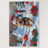 Biewer Terrier Kerst Feestelijke Sneeuwscène Legpuzzel (Verticaal)