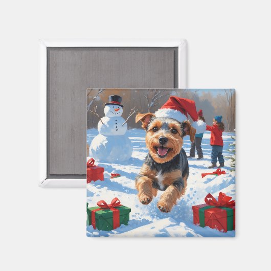Biewer Terrier Kerst Feestelijke Sneeuwscène Magneet (Voorkant / Achterkant)