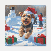 Biewer Terrier Kerst Feestelijke Sneeuwscène Magneet (Voorkant)