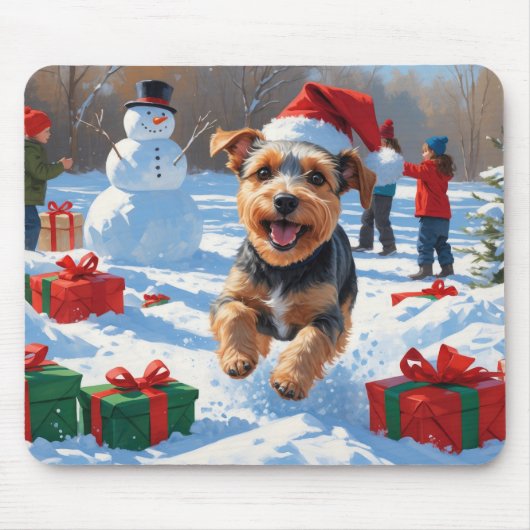 Biewer Terrier Kerst Feestelijke Sneeuwscène Muismat (Voorkant)