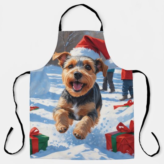 Biewer Terrier Kerst Feestelijke Sneeuwscène Schort (Voorkant)