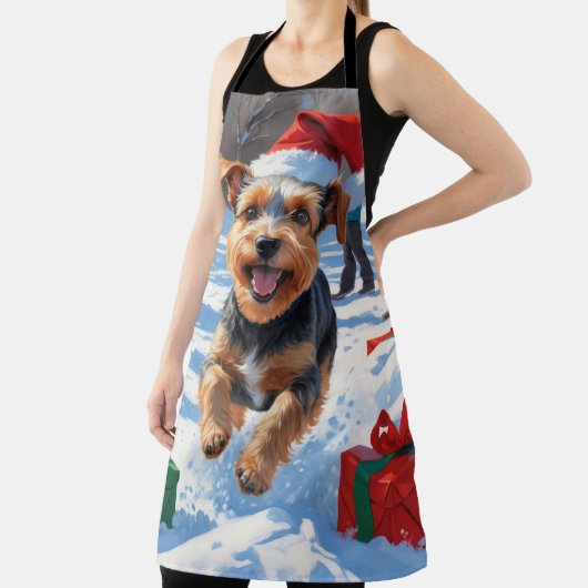 Biewer Terrier Kerst Feestelijke Sneeuwscène Schort (Insitu)