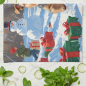 Biewer Terrier Kerst Feestelijke Sneeuwscène Theedoek (Gevouwen)