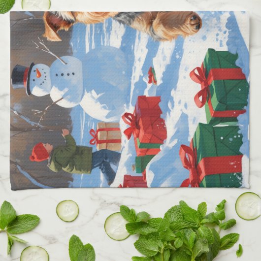 Biewer Terrier Kerst Feestelijke Sneeuwscène Theedoek (Gevouwen)