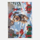 Biewer Terrier Kerst Feestelijke Sneeuwscène Theedoek (Verticaal)