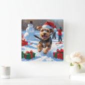 Biewer Terrier Kerst Feestelijke Sneeuwscène Vierkante Klok (Huis)